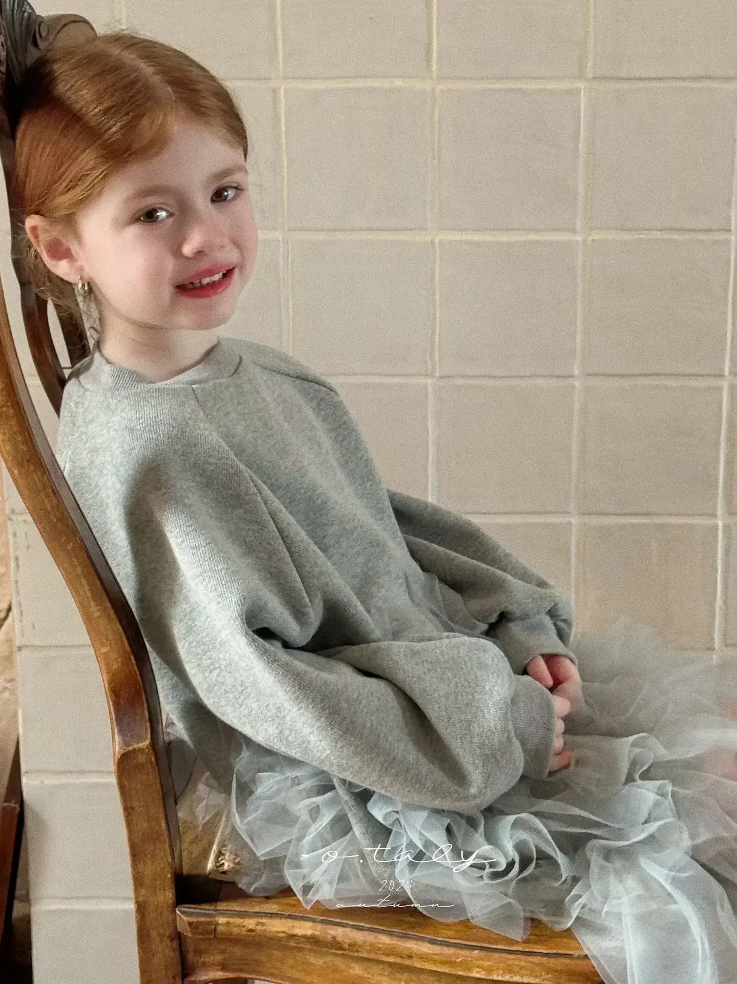 2024 Autumn Baby Girl Clothes Grey Patchwork Dress Girls Dress Flower Girl Ivory Dress 250106