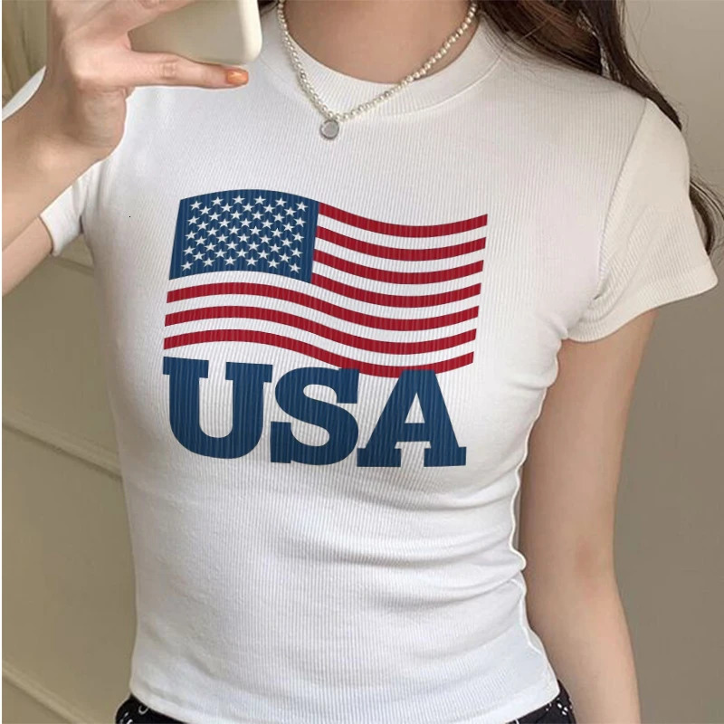 Hip-hop Harajuku Grunge Brazil USA National Flag Text Print T-shirt Streetwear Y2k Crop Tops Summer Cozy Sexy Women Camisole 250106
