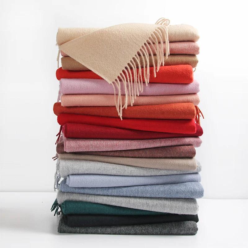 LONGMING 100% Merino Wool Women Knitted Wrap Shawls Autumn Soft Solid Scarves Winter Warm Classical Plaid Men Tassel Muffler 250106