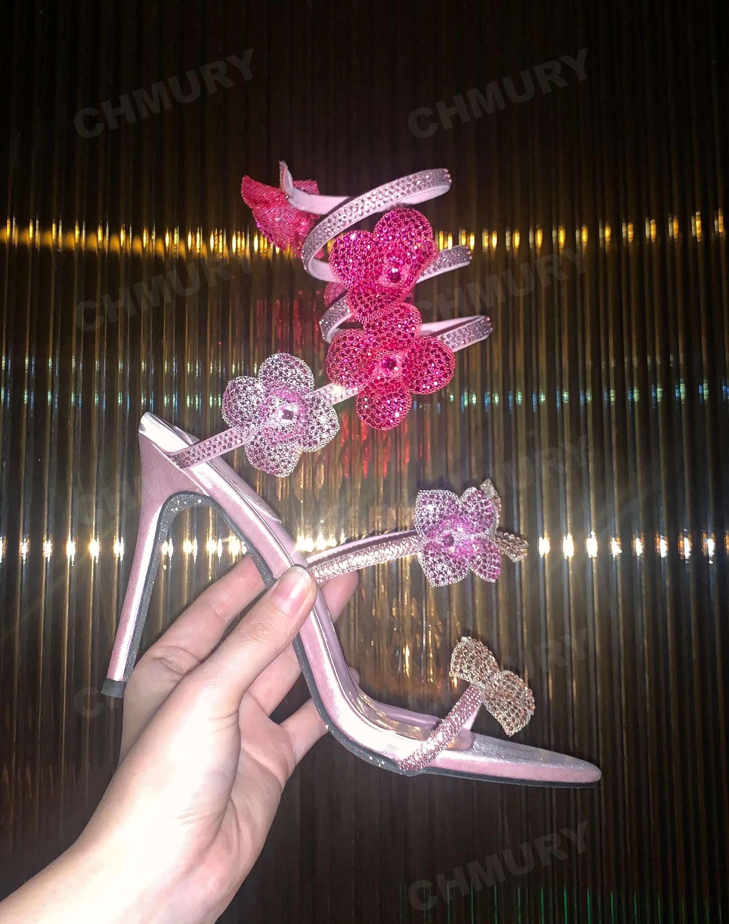 CHMURY Pink Wer Rhie High Heels Sandals Shoes Sexy Rose Red Designer With Wrap Strap For Women Prom Party 2024