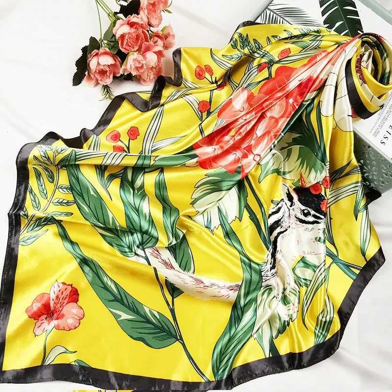 90cm collar silk satin womens headscarf fashion floral print headband collar scarf womens square shawl W250107