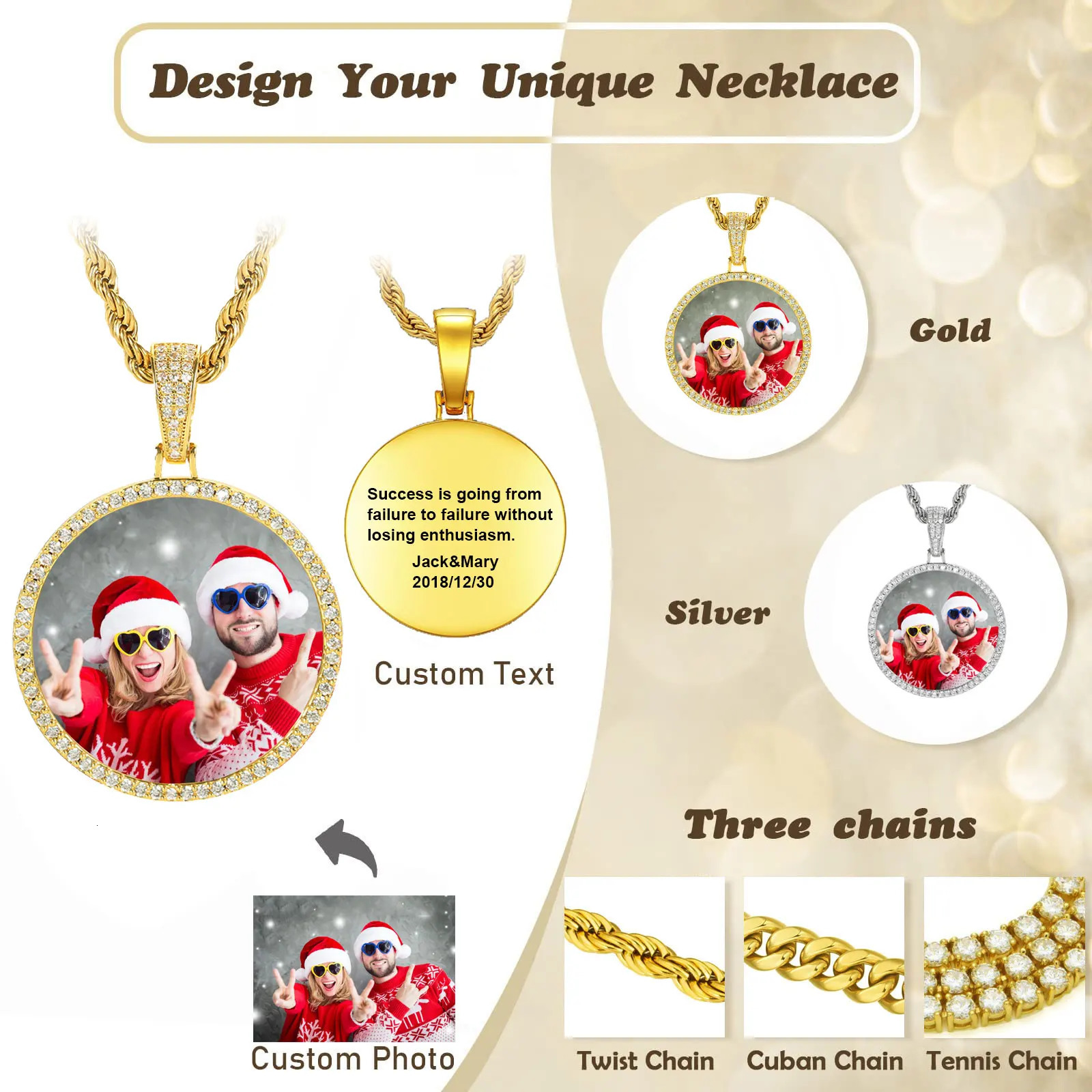 Custom Po Pendant Large Round DIY Medallion Picture Charms Necklace Iced Out CZ Fashion Jewelry for Memory Gift 250107