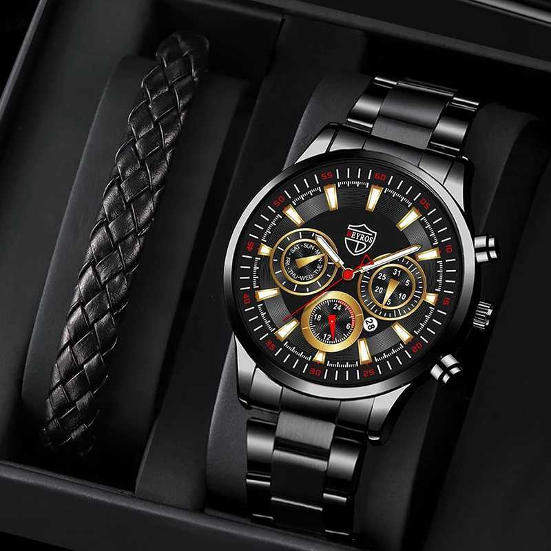 Fashion Mens Watches Business Stainless Steel Quartz Wrist Watch Male Casual Date Luminous Leather Bracelet ClockX250107