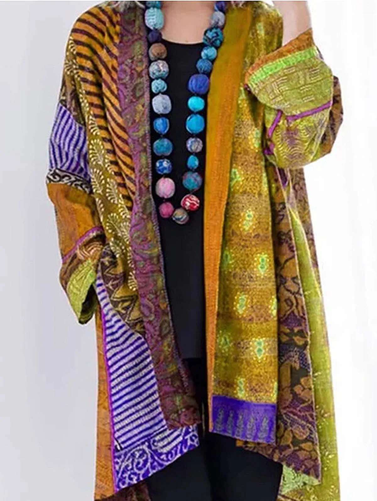 Women's Cardigans Pockets Sweater Vintage Casual Tribal Pattern Slouchy Cardigan Y2k Streetwear Winter Outerwear Loose Clothing