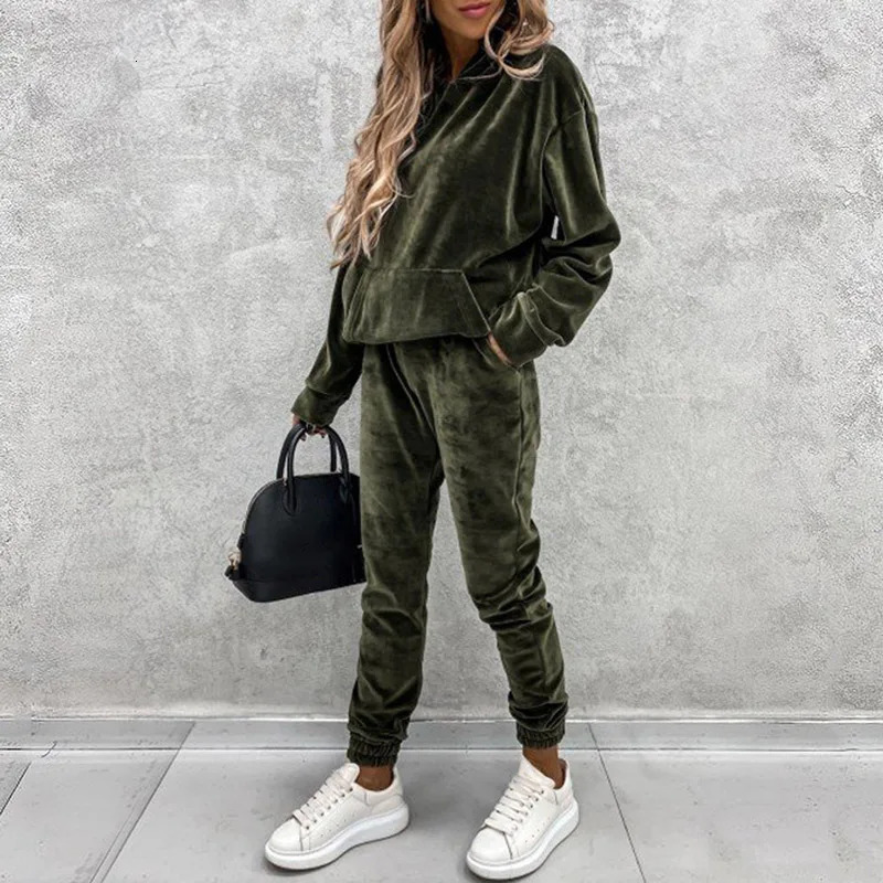 Jumper Suit Winter Spring Solid Casual Tracksuit Women Fleece 2 Pieces Sets Sports Sweatshirts Pullover Sweatpants 250106