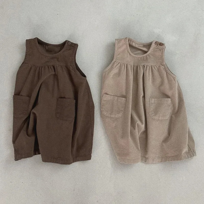 Stylish Corduroy Round Neck Vest For Girls Arrival Autumnwinter Kids Fashionable Dress Korean Style Childrens Clothing 250106