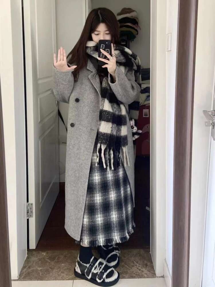 Long Wool Coats Women Autumn Winter Double Breasted Baggy Outwear Keep Warm Korean Style Windbreak Temper Daily Stylish Casual