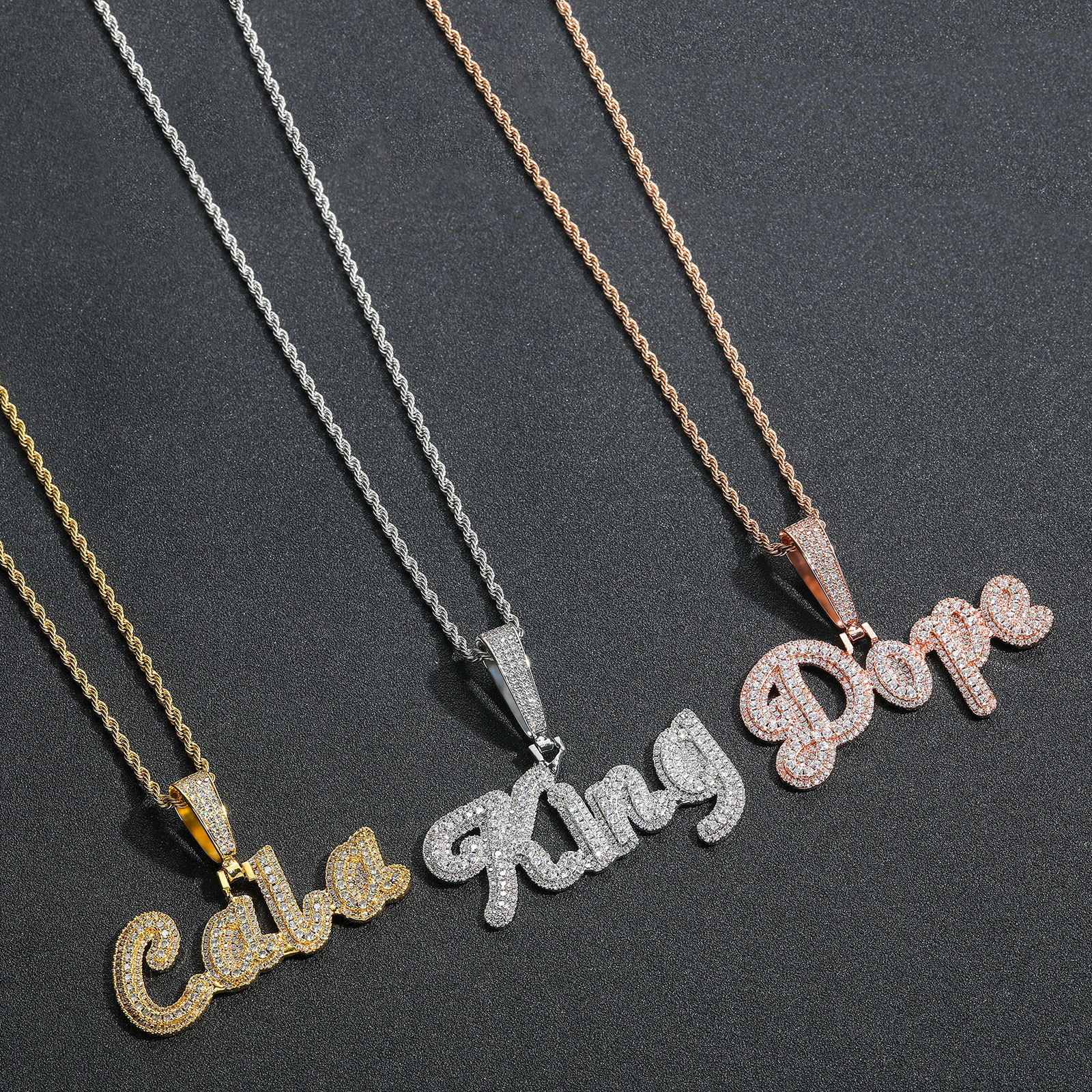 Custom A-Z Name Letters Pendant Necklaces Bling 5A Zircon Jewelry 18K Real Gold Plated Mens Women Gift