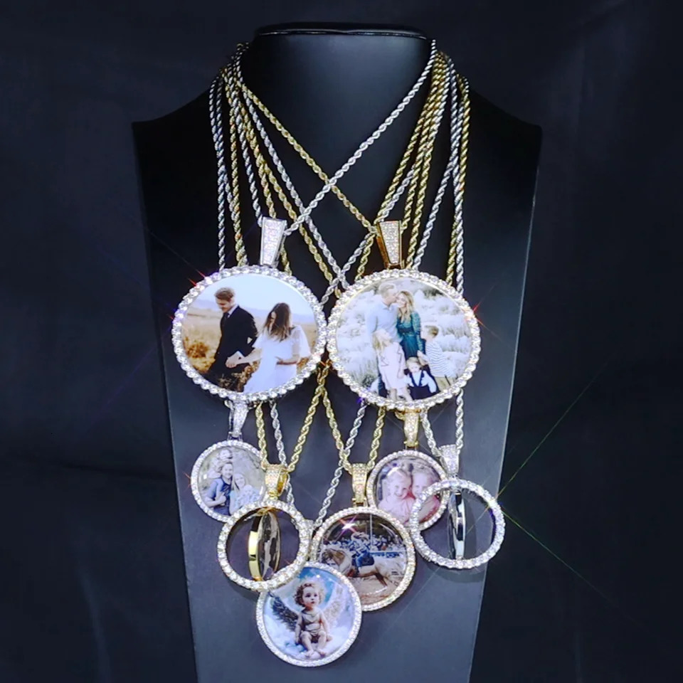 Customized Picture Pendant Necklaces Hip Hop Jewelry Personalized Circle Chain Memory Po Medal Pendant Christmas Gifts 250107