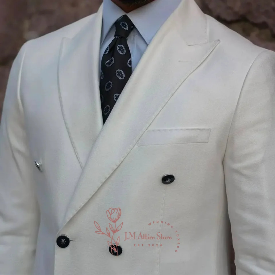Prime Ivory Mens 2piece Jacket Pants Double breasted Blazer for Wedding Groom Prom Party Valentines Dating Custom Tuxedo 250107