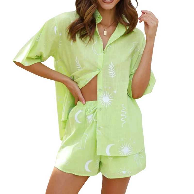 Women Shorts Set Graphic Printed Short Sve Shirt Blouse Tops + Elastic Waist Shorts Summer Beach Style 2 Piece OutfitsXJ250106