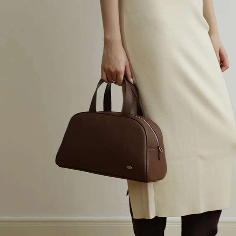 2025 New Genuine Leather Hand French Elegant Solid Popular Women Boston Bags Summer Office Lady Cowhide Handbag Bolsas