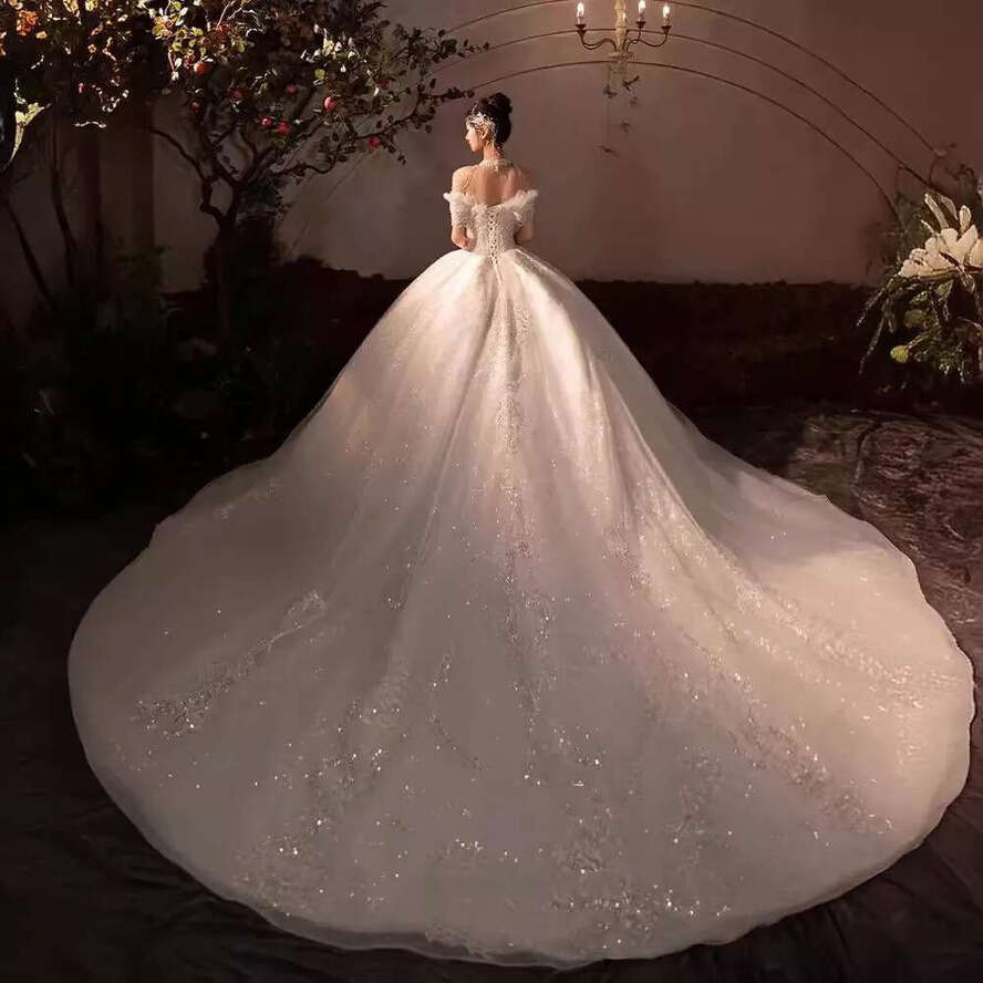 Sparkle Glaring Crystals Lace Wedding Dresses Ball Gown Offhoulder Plus Size Princess Bridal Gowns For Women Robe De Mariee Sweep Train Bride Dress Ve