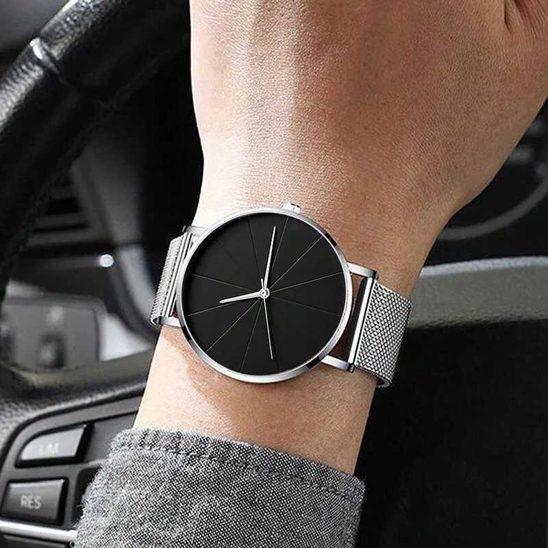 Mens Fashion Business Quartz Wristwatch Fashion Calendar Men Watch Stainless Steel Mesh Belt Men Luxury Silver Bracelet WatchesX250107