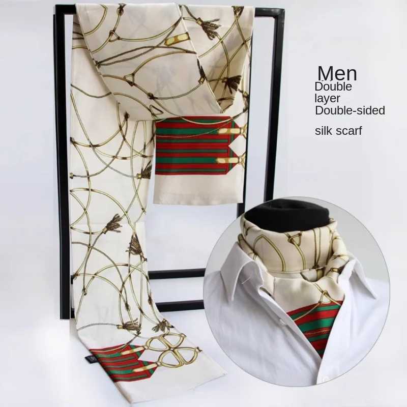 Mens silk scarf with British striped print narrow scarf Korean version womens retro suit decorative small scarf W250107