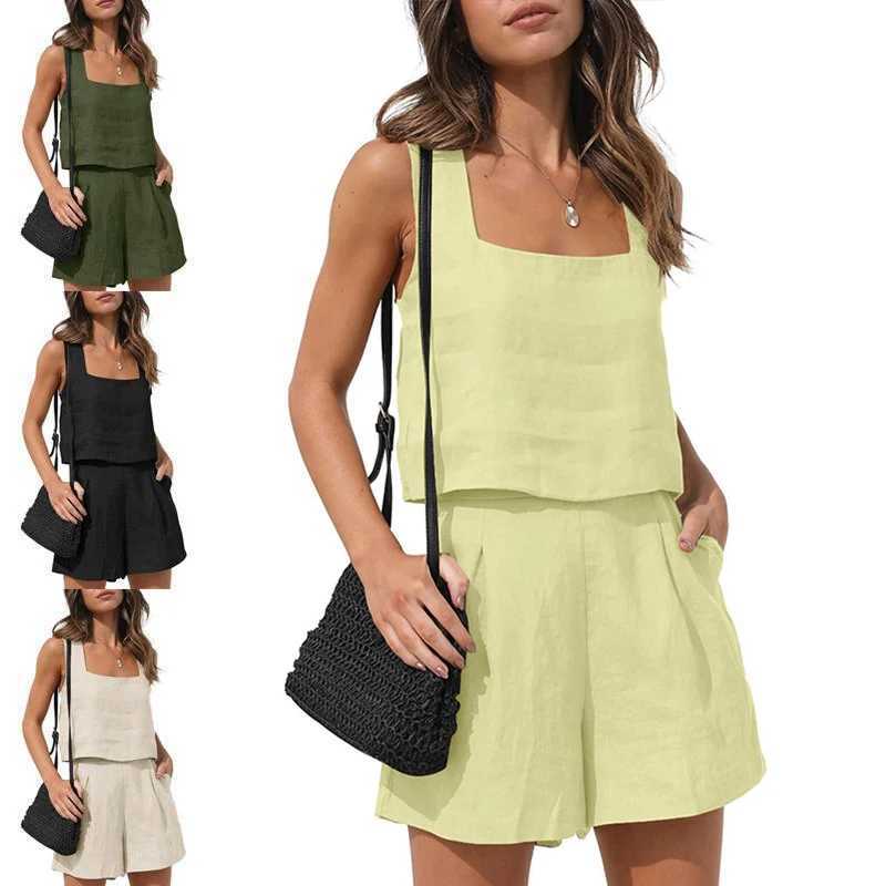 Sveless Cotton Top Vest Suit Short Straight Leg Pants Thin Sets Women Clothing 2-Piece Casual Simple Solid Summer VintageXJ250106