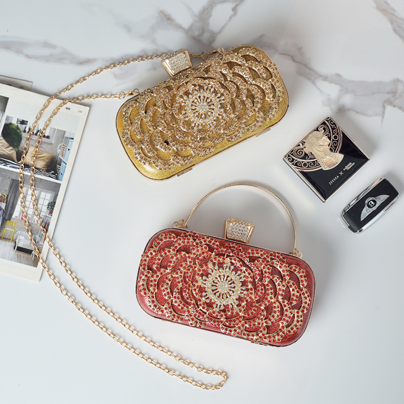 Red Rhinestone Evening Bag Diamond Clutch Brands Handbags for Women Flower Designer Luxury Phone Bag Crossbody Purse 2024
