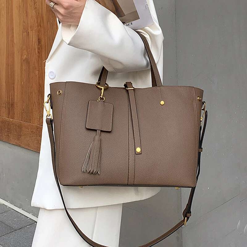 Burminsa Cowhide Genuine Leather Large Bucket Tote Handbags For Women 2025 Trend Designer Shopper Ladies Shoulder Crossbody Bags