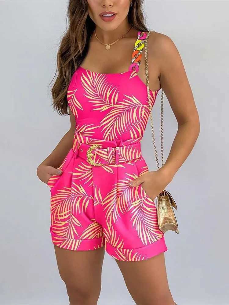 Summer Womens 2-piece Set Tank Tops Hollow Out Beach Slim Short Top Shorts Print Casual Hollow Sveless Vest Two Piece SuitXJ250106