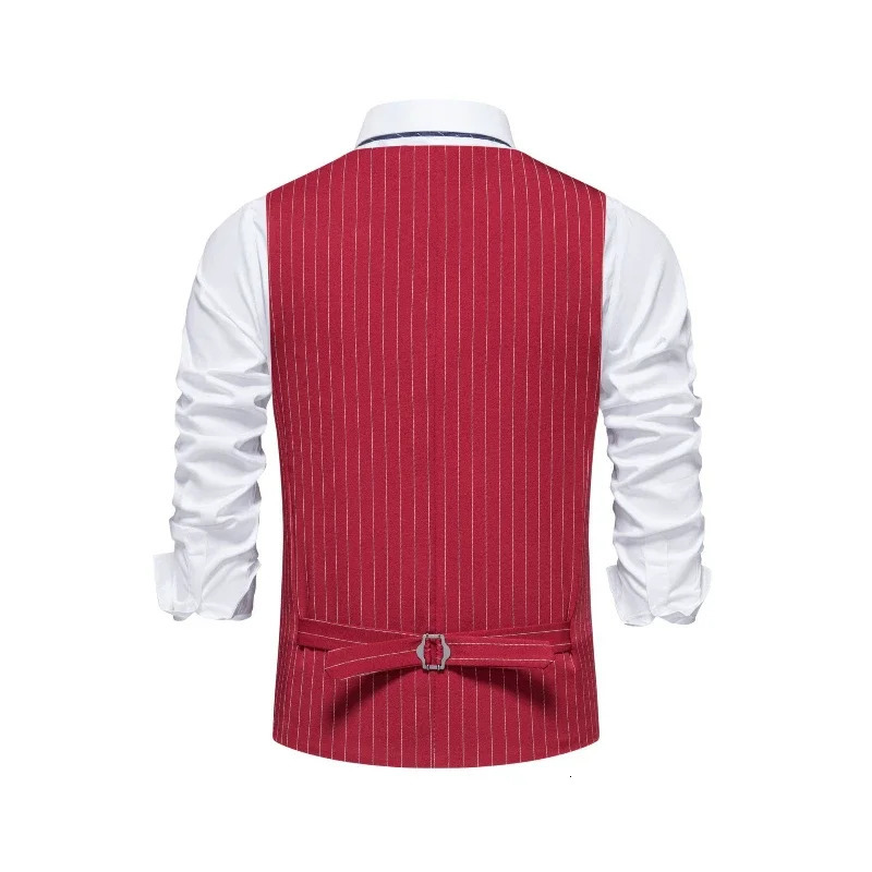 Explosive European Code Striped Mens Suit Vest Fashion Business Formal Wear Casual Waistcoats Red and Black Stripes S2XL 250107