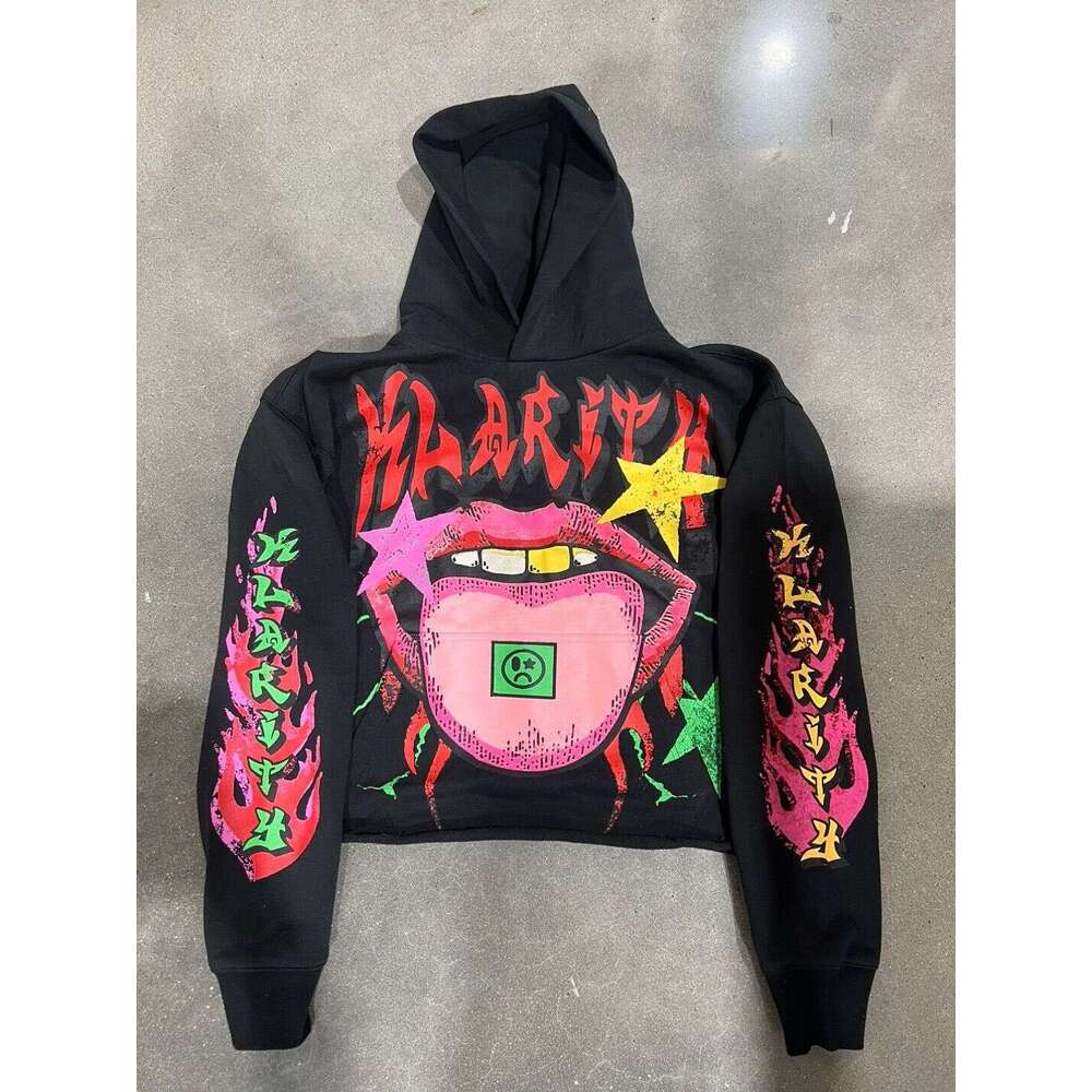 Fashionable Mouth Print Pullover Hooded Loose Street Funny Sweater Trendy Hip Hop Men's and Women's Styles