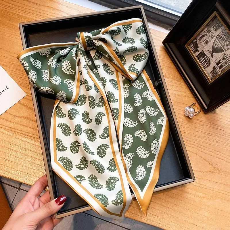 2024 Fashion Flower Printed Silk Scarf Womens Thin Neck Long Scarf Narrow Office Womens Shawl Bandanas Womens Thin Hair W250107
