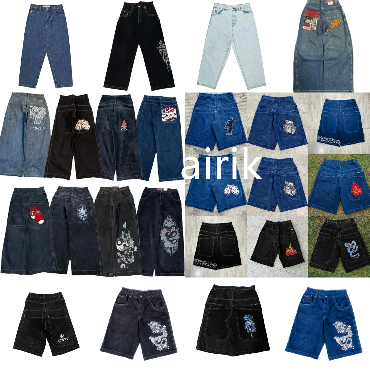 Men Y2K Hip Hop Harajuku JNCO Wide Leg Jeans High Quality Embroidered Denim Pants Streetwear Aesthetic Casual Baggy Trousers jeans