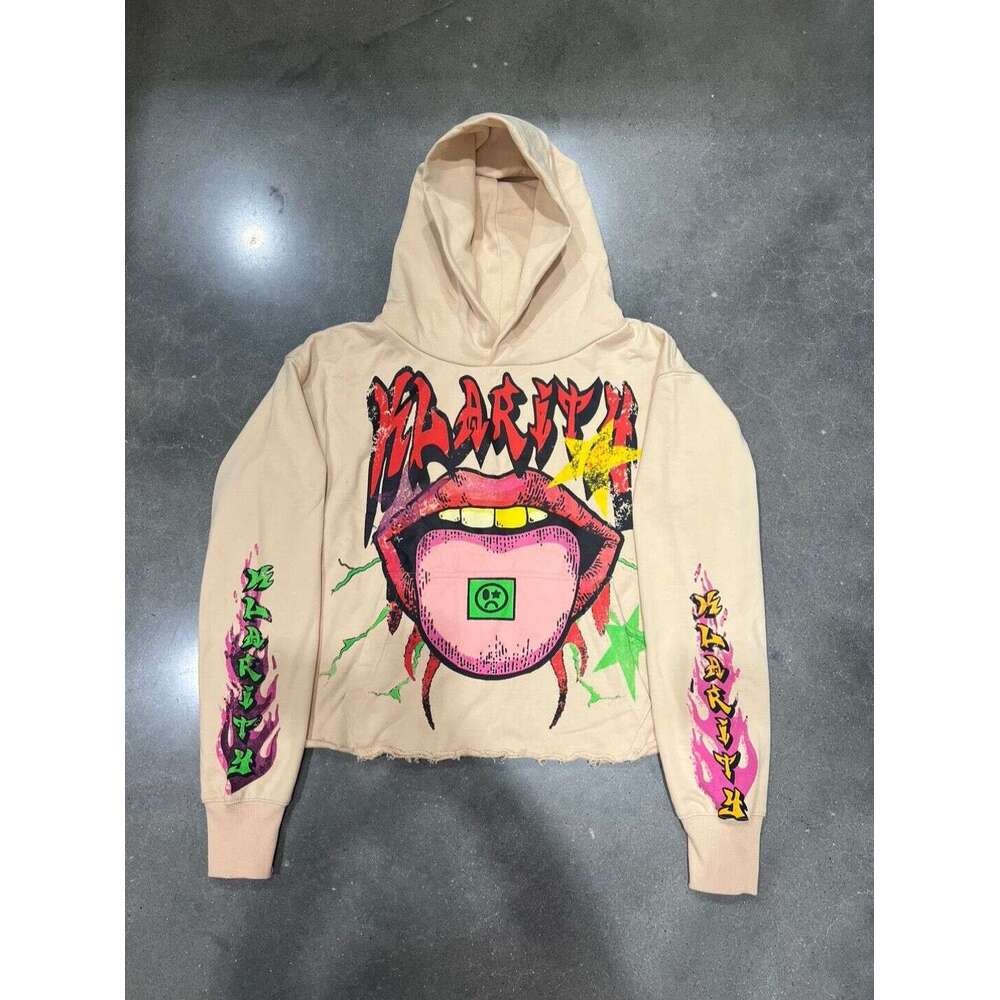 Fashionable Mouth Print Pullover Hooded Loose Street Funny Sweater Trendy Hip Hop Men's and Women's Styles