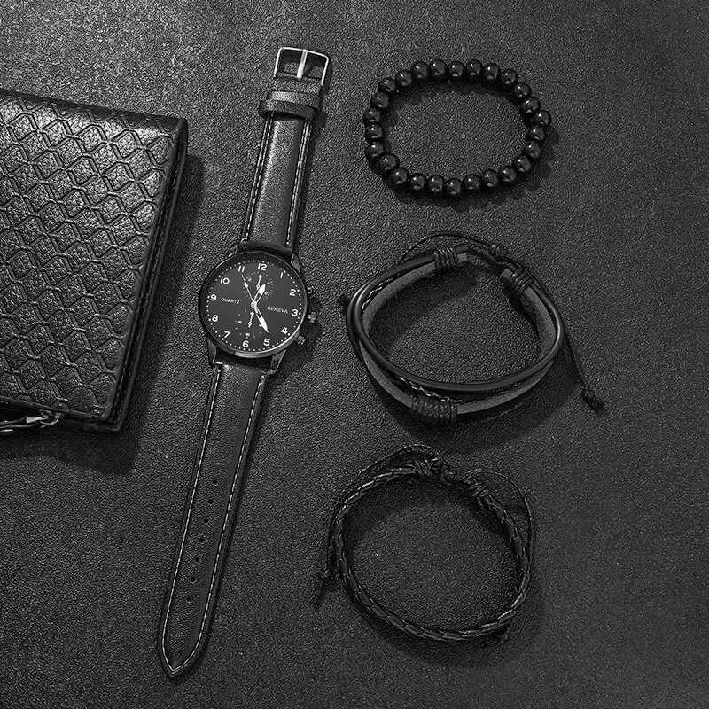 4PCS Set Fashion Mens Sports Watches Man Business Quartz Wristwatch Luxury Vintage Leather Belt Bracelet Men Casual Clock WatchX250107