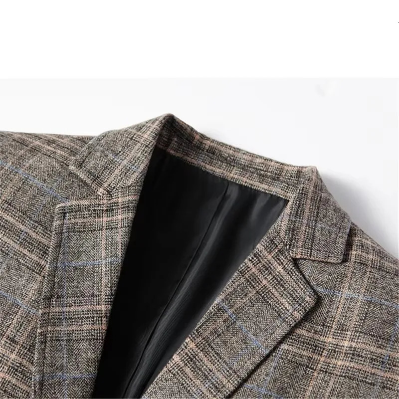 Men Blazer Fashion Plaid Wedding Dress Suit Mens Quality Spring Blazers Male Business Jacket 250107