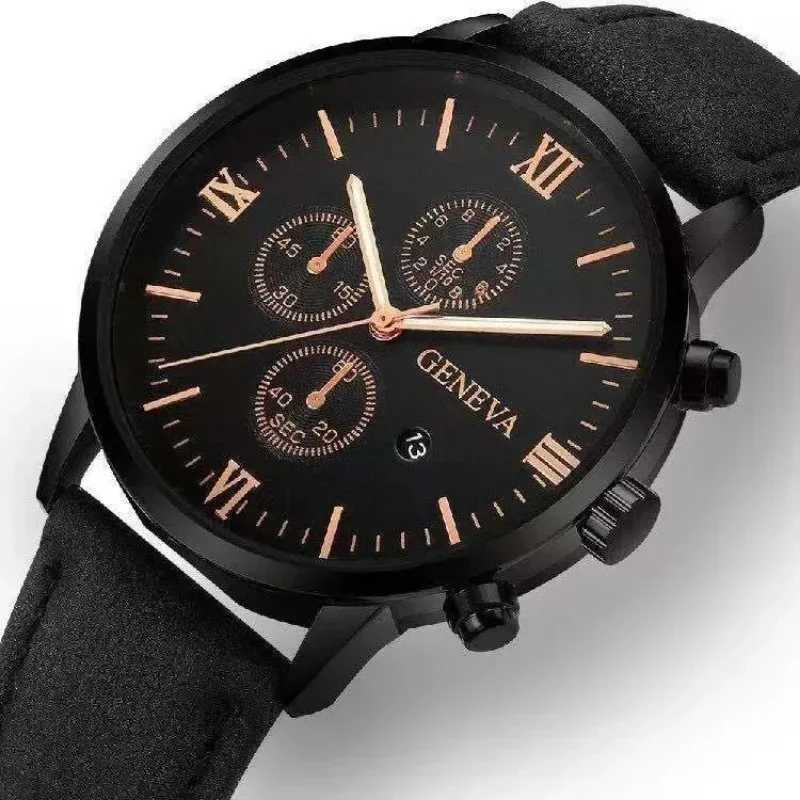 New Geneva Leisure Business Mens Watch Fashion Three Eyes Quartz Watches Leather Strap Waterproof Gentleman WristwatchX250107
