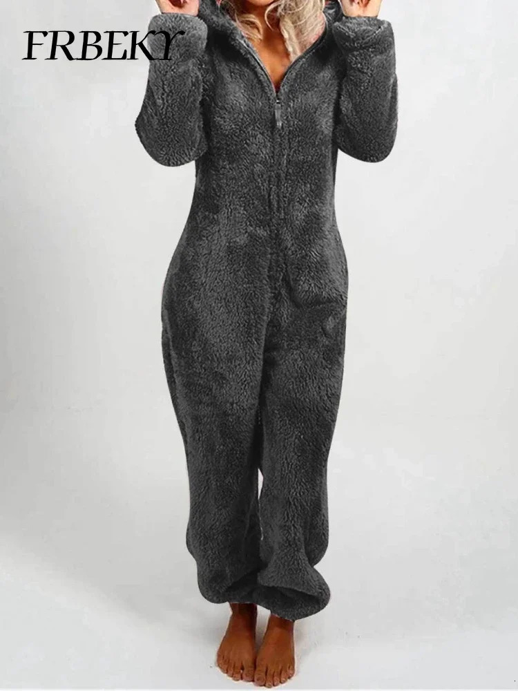 Jumpsuit Women Autumn Winter Thickened Hooded One Pieces Elegant Overalls for Full Length 250103