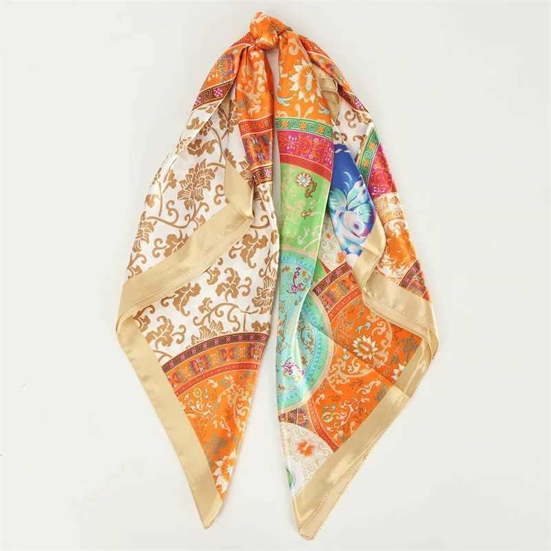 Hip hop headscarf scarf womens printed collar founder square satin scarf shawl and wrap womens Pashmina Bandana 2024 W250107