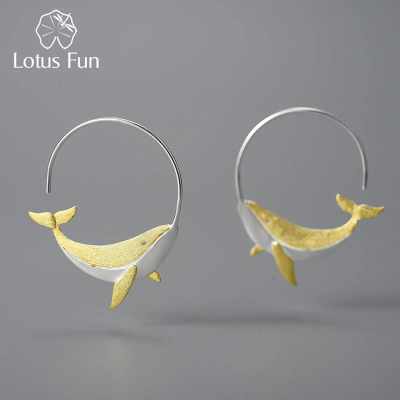 Fun 18K Gold Personality Whale Round Hoop Earrings for Women Real 925 Sterling Silver Original Animal Fashion Fine Jewelry250103