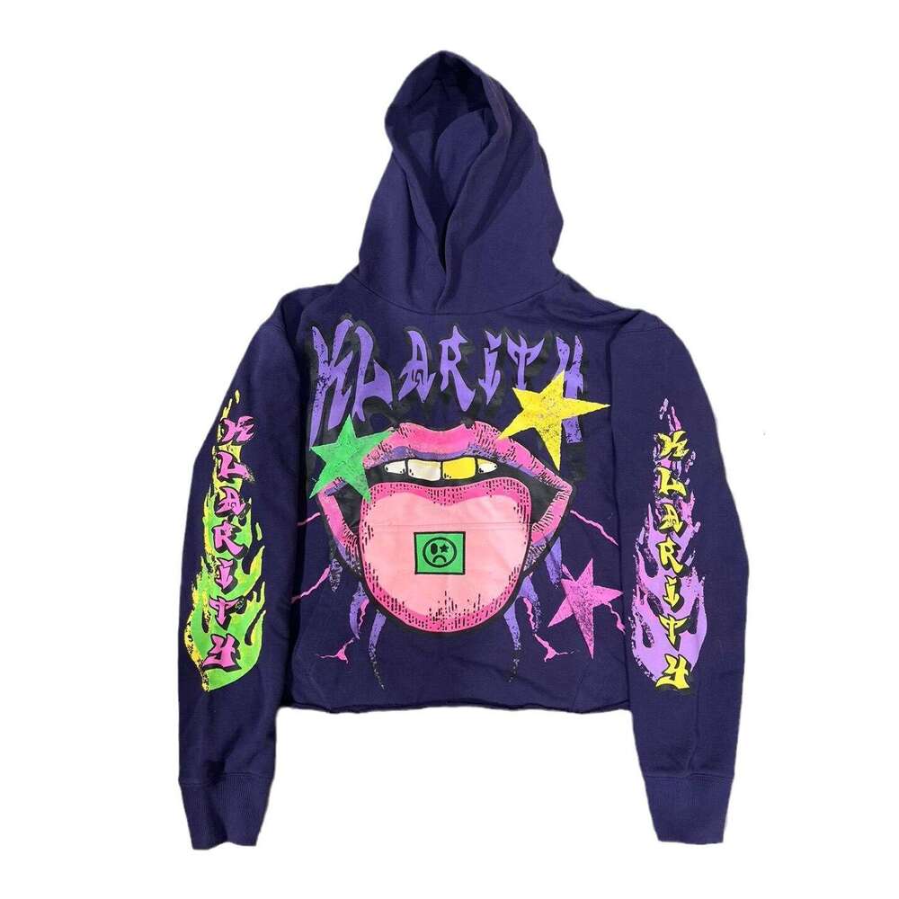 Fashionable Mouth Print Pullover Hooded Loose Street Funny Sweater Trendy Hip Hop Men's and Women's Styles