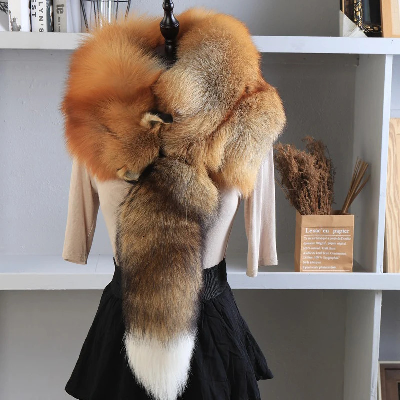 Unisex Real Fur Fox Scarf Men Woman Winter Warm Natural Fur Shawl Soft Headscarf Super big Gray Silver Fox Scarf Fur Accessories 250106