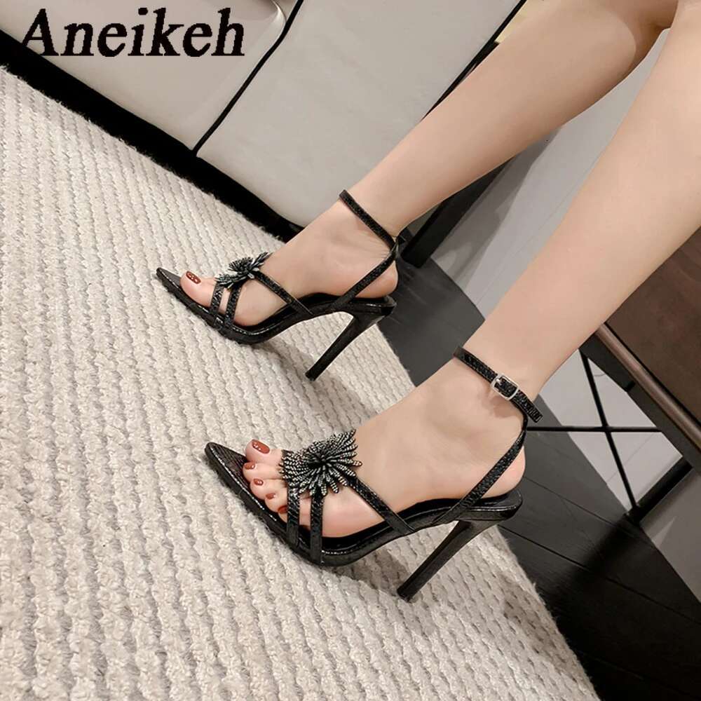 Aneikeh Fashion Rhie Wer Stiletto High Heels Sexy Pointed Toe Runway Sandals Ankle Strap Women Elegant Wedding Banquet