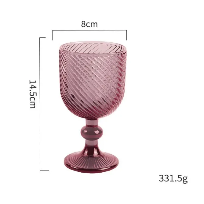 Factory Wholesale 240ml Embossed Colored Glass Wine glasses European Juice Glasses Wine Goblets Wedding Decoration Cups