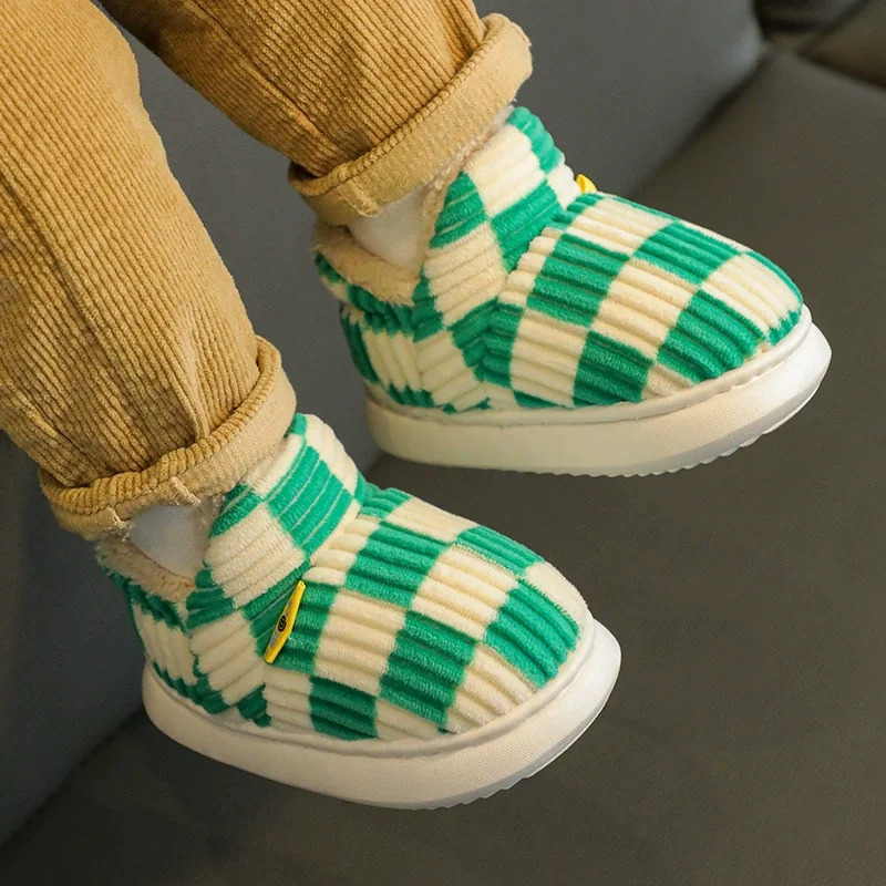 Winter Kids Baby Boys Girls Winter Slippers Checkered Non-Slip Home Indoors Shoes Fashion Warm Children Bedroom Shoes Slippers 250106
