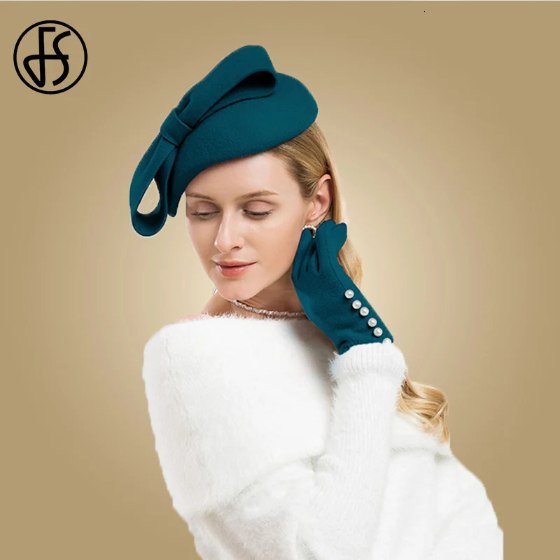FS Fascinators Wool Pillbox Hats For Women Elegant Black Blue Bowknot Wedding Derby Cap Felt Fedoras Church Hat Chapeau 250106