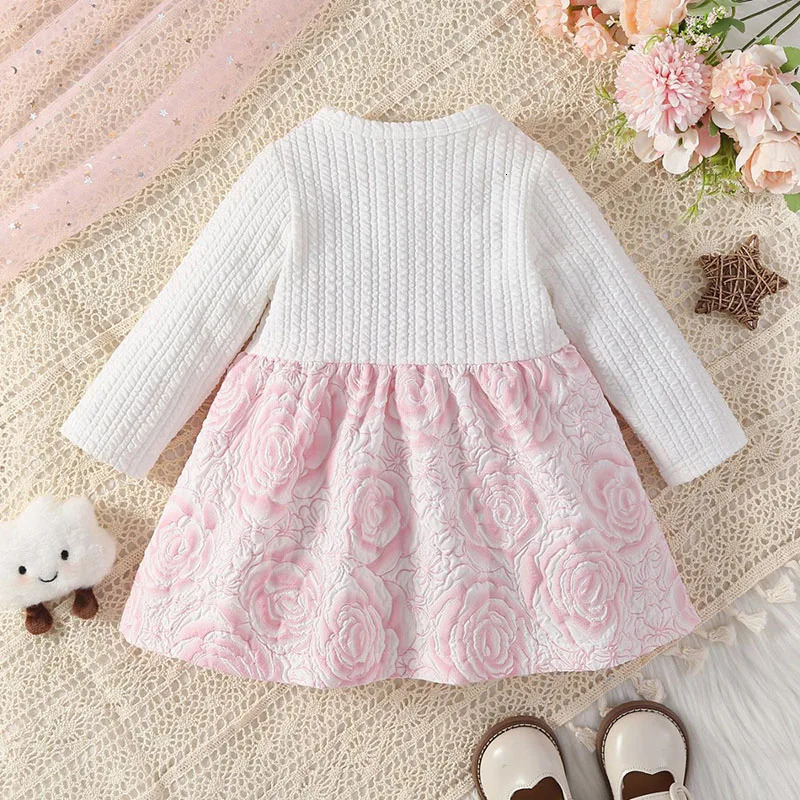 Spring Baby Childrens Clothes Girls Princess Dress 0-3Y Cute Pink Flower false 2pcs Patchwork Dress Toddler Outfit 250107