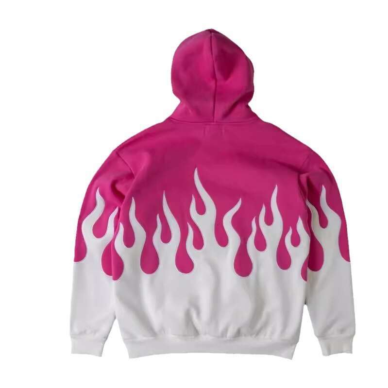 Fashion Trend American Devil Hell Flame Loose Embroidered Splicing Hoodie Unisex