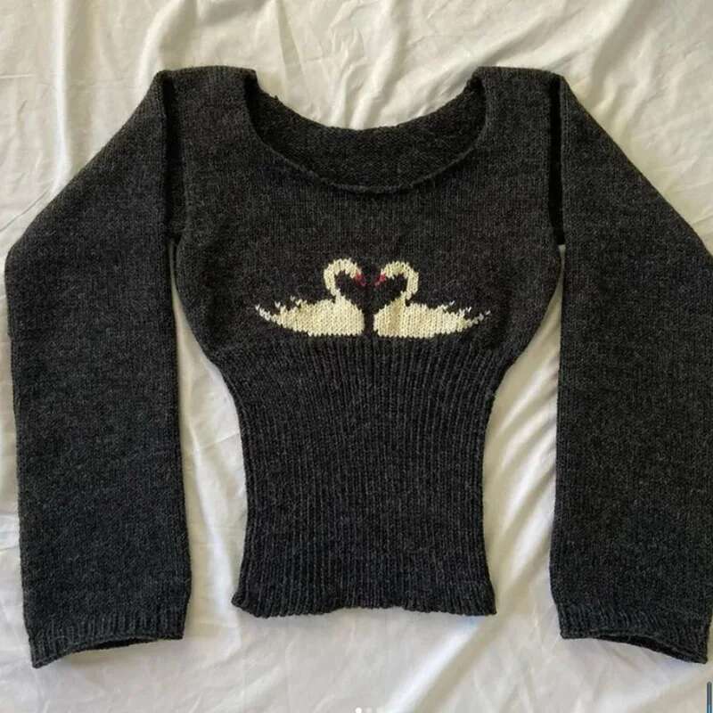 Woman's Clothing Pink Cute Chic Aesthetic Long Sleeve Y2k Emo Sweater Vintage Haruku Slim Pullover 90S Tide Casual Tops