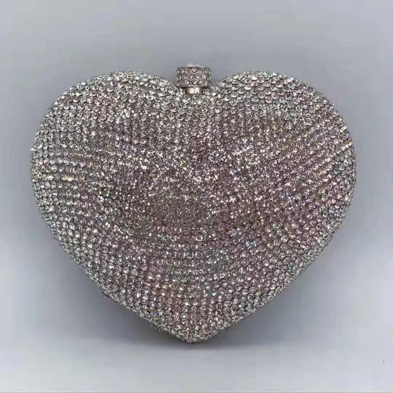 Luxury Red Diamond Studded Heart Clutch - Glamorous Evening Bag for Special Occasions