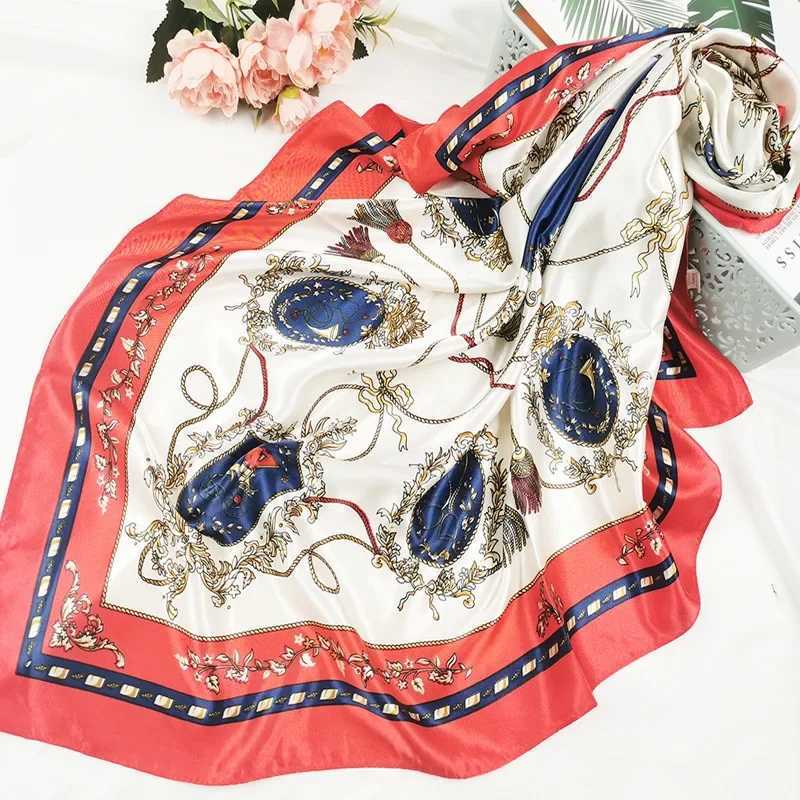90cm collar silk satin womens headscarf fashion floral print headband collar scarf womens square shawl W250107