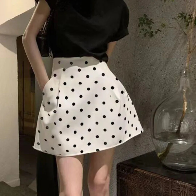 Lucyever Korean Style Puffy Mini Skirt Women Fashion High Waist Dot Printing ALine Skirts Elegant Wild Office Lady Short 250106