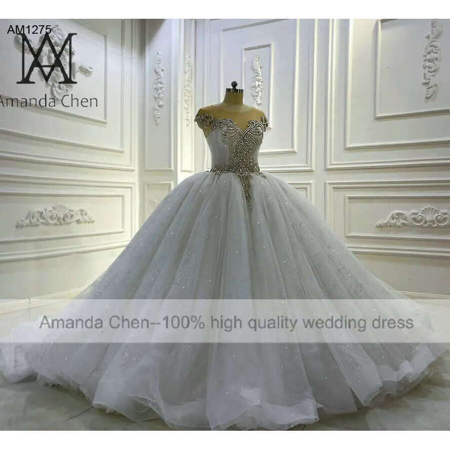 Cap Sleeve Crystal Lace Wedding Dress