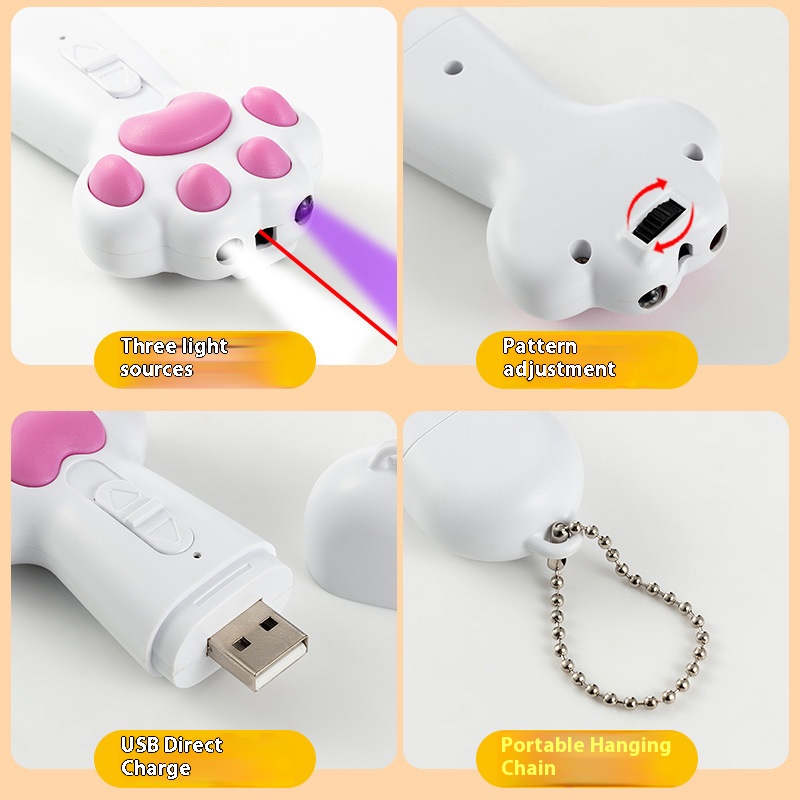 Cute paw laser radiation urine test spot teaser wand cat toys infrared pen USB plug rechargeable