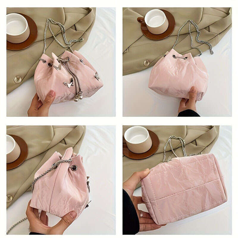 1pc Elegant Faux Leather Crossbody Bucket Bag for Women, Geometric Pattern, Lightweight with Nylon ing Stylish Drawstring Closure Ideal Valentine'