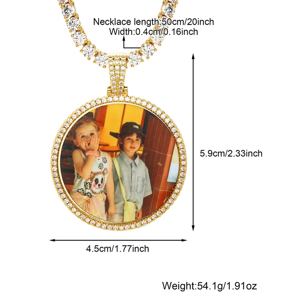 Hip Hop Custom Made Po Iced Out Bling Cubic Zircon Round Necklace Pendant For Men Jewelry With Tennis Chain 250107